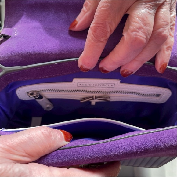 Henri Bendel Plaza Satchel/Crossbody Leather & Suede Bag Acai Purple - Picture 8 of 16